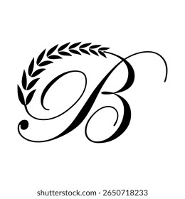 Calligraphic B Letter logo design, elegant floral ornate alphabet design vector