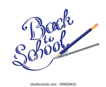 Calligraphic Back to school written by blue pencil on a white background