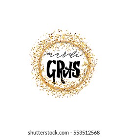 Calligraphic badge. Hand Lettering Mardi Gras for Designs - logos, postcards, posters, prints. Modern brush handwriting Typography.