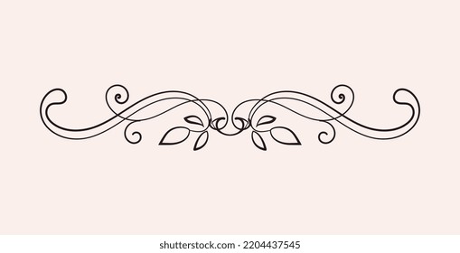 Calligraphic black frame. Abstract minimalistic shapes, classic linear ornament for books. Creativity and art. Graphic element for website, interface for page. Cartoon flat vector illustration