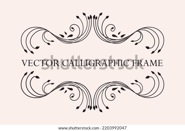 Calligraphic black frame. Natural and\
organic patterns and shapes, mingimal style. Graphic element for\
website. Place for text and presentation, horizontal frame. Cartoon\
flat vector\
illustration