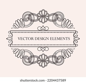 Calligraphic black frame. Place for text, header, luxury, minimalistic and abstract ornament. Template, layout and mockup. Design element and interface for page. Cartoon flat vector illustration
