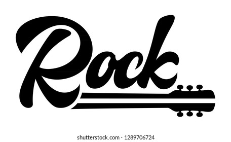 Calligraphic black inscription Rock on white background.