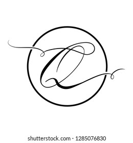 Calligraphic, black script letter Q