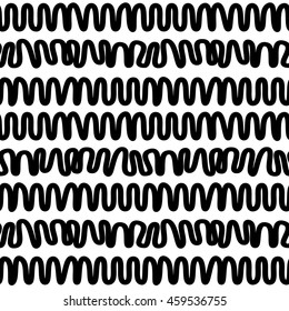 Calligraphic black and white ornament. Vector seamless modern doodle hand drawn pattern.