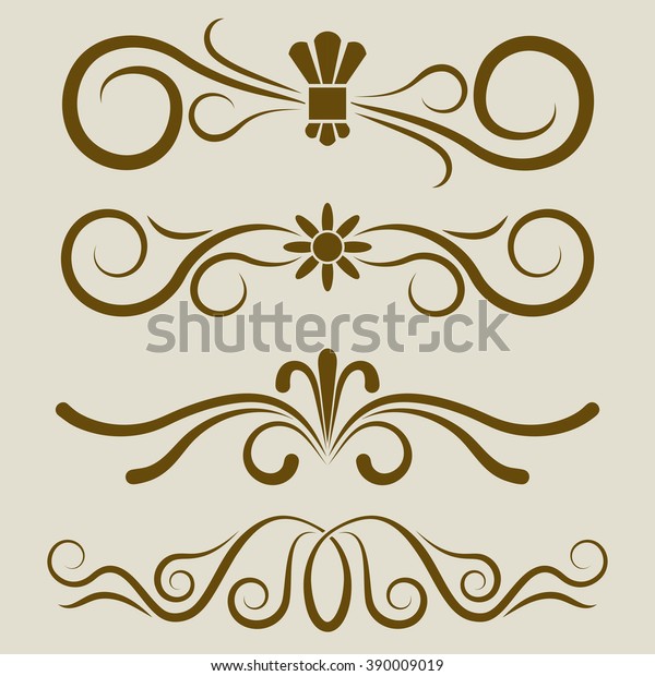 Calligraphic\
book page divider vector set. 4 dividers for greeting cards,\
invitations, title pages or text\
separation.