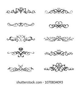 Calligraphic border divider frame design element in classic vintage calligraphy style for wedding or greeting new year, Christmas, Valentine's  card decoration ornament with flourish mandala  line art