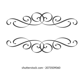 Calligraphic border, wedding invitation element. Vintage swirls, ornaments frame, floral text borders, ornate dividers.