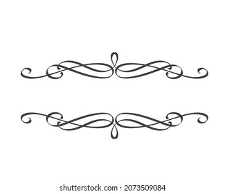 Calligraphic border, wedding invitation element. Vintage swirls, ornaments frame, floral text borders, ornate dividers.