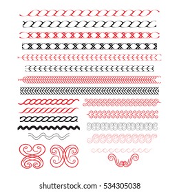 Calligraphic borders, patterns, and ornament corners. Vector pattern brushes set. 21 decorative elements for the design works. It can be used as separate elements or brushes