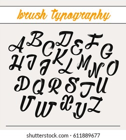 Calligraphic brush alphabet. Vector letters. Hand drawn typeface. Font illustration