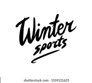 Calligraphic Brush lettering winter sport. Engraved hand drawn in old vintage sketch. Badge or emblem, logo for sign.