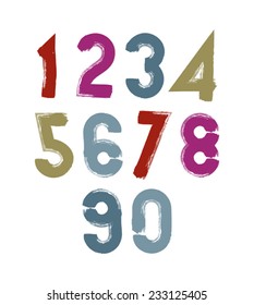 Calligraphic brush numbers, hand-painted bright vector numeration.
