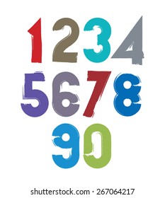 Calligraphic brush numbers, hand-painted bright vector numeration.