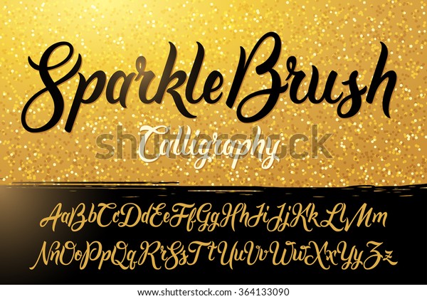 Calligraphic brushpen font with golden\
sparkles\
background