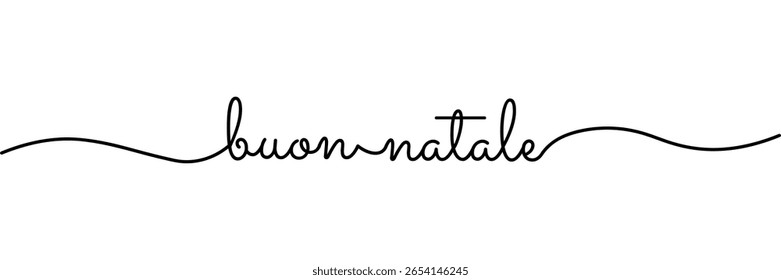Caligrafia Buon Natale (Feliz Natal em italiano) texto em esferográfica estilo caneta isolado no fundo branco. Símbolo natale buon arredondado no texto do script com texto em versalete. Vetor.