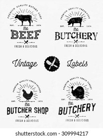 Calligraphic Butcher Shop Designs with Vintage Sun Rays