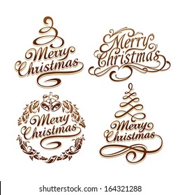 Calligraphic Christmas typography vector set. Vector illustration.