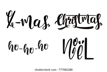 Calligraphic Christmas vector set. Christmas, noel, ho-ho-ho, . Vector