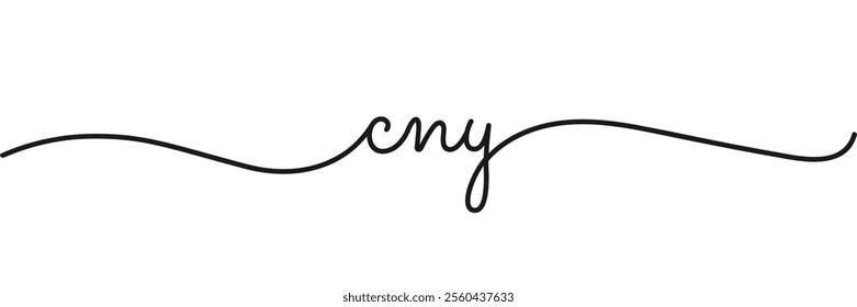 Calligraphic cny (chinese new year) text in ballpoint pen style isolated on white background. Rounded cny sign in script text with small caps text . Vector Illustration.