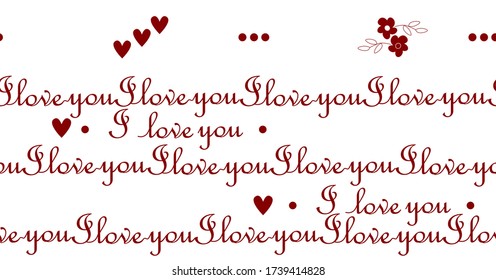 calligraphic continuous inscription.I love you.white background.seamless pattern.vector.
