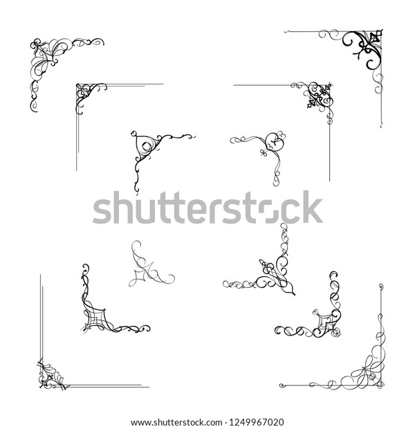 Calligraphic corner frame divider element\
classic style ornament border decoration design with hand writing\
calligraphy