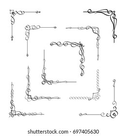 Calligraphic corner frame element set classical vintage style for wedding or decoration