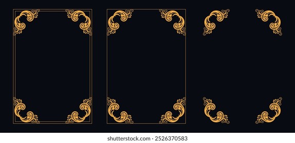 Marco caligráfico de la esquina y decoración de la página, ornamento floral, diseño de Vector, ornamento floral del oro, menú de la Boda y del restaurante, marco floral de la foto para la imagen, Elementos florales para el diseño