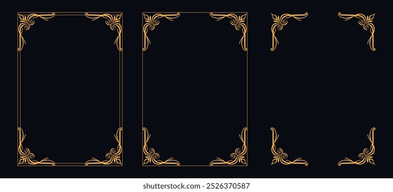 Marco caligráfico de la esquina y decoración de la página, ornamento floral, diseño de Vector, ornamento floral del oro, menú de la Boda y del restaurante, marco floral de la foto para la imagen, Elementos florales para el diseño