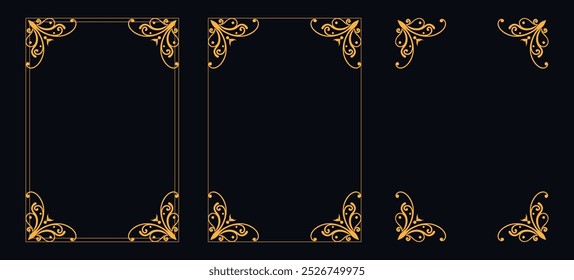 Marco caligráfico de la esquina y decoración de la página, ornamento floral, diseño de Vector, ornamento floral del oro, menú de la Boda y del restaurante, marco floral de la foto para la imagen, Elementos florales para el diseño