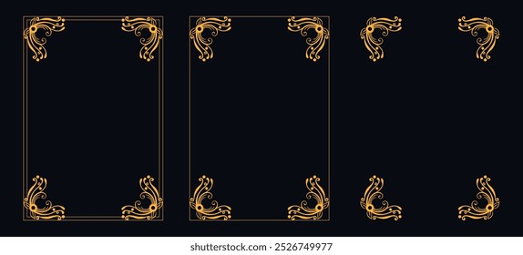 Marco caligráfico de la esquina y decoración de la página, ornamento floral, diseño de Vector, ornamento floral del oro, menú de la Boda y del restaurante, marco floral de la foto para la imagen, Elementos florales para el diseño