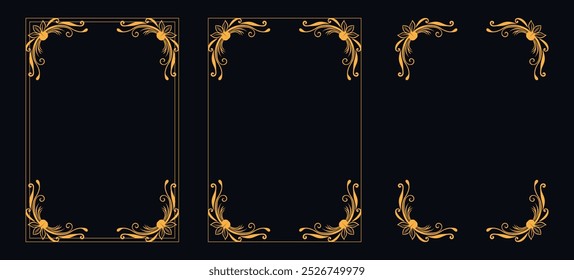 Marco caligráfico de la esquina y decoración de la página, ornamento floral, diseño de Vector, ornamento floral del oro, menú de la Boda y del restaurante, marco floral de la foto para la imagen, Elementos florales para el diseño