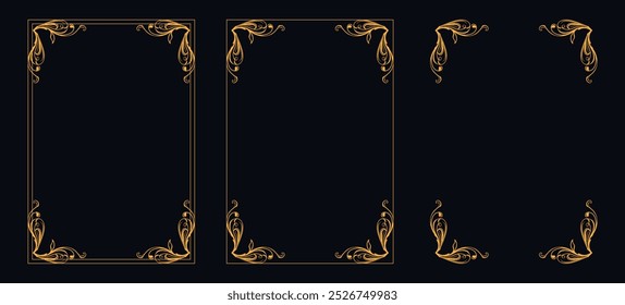 Marco caligráfico de la esquina y decoración de la página, ornamento floral, diseño de Vector, ornamento floral del oro, menú de la Boda y del restaurante, marco floral de la foto para la imagen, Elementos florales para el diseño