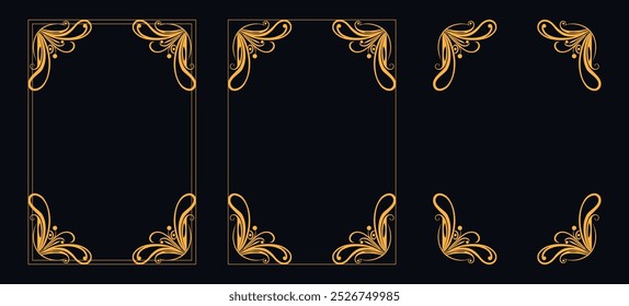 Marco caligráfico de la esquina y decoración de la página, ornamento floral, diseño de Vector, ornamento floral del oro, menú de la Boda y del restaurante, marco floral de la foto para la imagen, Elementos florales para el diseño