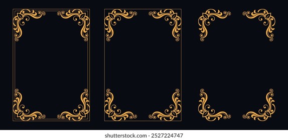 Marco caligráfico de la esquina y decoración de la página, ornamento floral, diseño de Vector, ornamento floral del oro, menú de la Boda y del restaurante, marco floral de la foto para la imagen, Elementos florales para el diseño