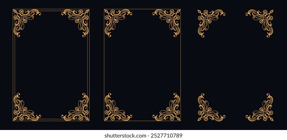 Calligraphic corner frame and page decoration, floral ornament, vector design, Gold floral ornament, Wedding and restaurant menu, photo frame floral for picture, Floral elements for design