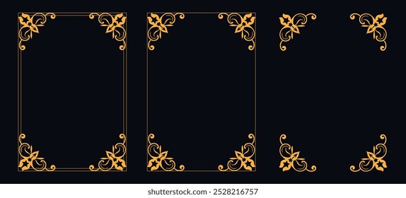 Calligraphic corner frame and page decoration, floral ornament, vector design, Gold floral ornament, Wedding and restaurant menu, photo frame floral for picture, Floral elements for design