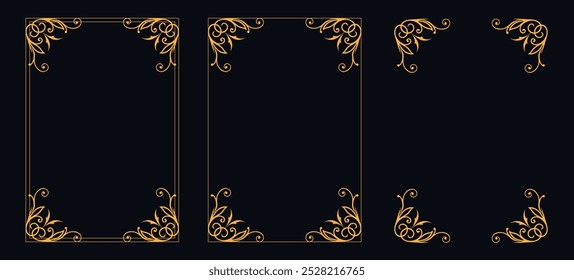 Calligraphic corner frame and page decoration, floral ornament, vector design, Gold floral ornament, Wedding and restaurant menu, photo frame floral for picture, Floral elements for design