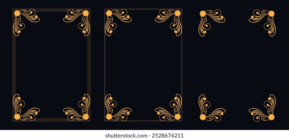 Marco caligráfico de la esquina y decoración de la página, ornamento floral, diseño de Vector, ornamento floral del oro, menú de la Boda y del restaurante, marco floral de la foto para la imagen, Elementos florales para el diseño