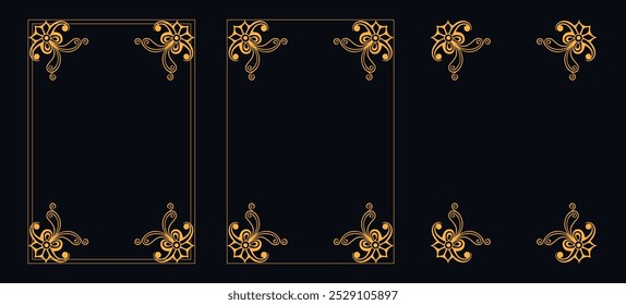 Marco caligráfico de la esquina y decoración de la página, ornamento floral, diseño de Vector, ornamento floral del oro, menú de la Boda y del restaurante, marco floral de la foto para la imagen, Elementos florales para el diseño