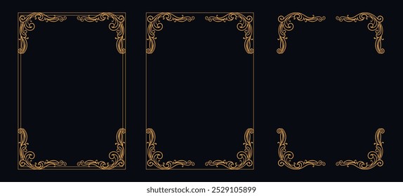 Marco caligráfico de la esquina y decoración de la página, ornamento floral, diseño de Vector, ornamento floral del oro, menú de la Boda y del restaurante, marco floral de la foto para la imagen, Elementos florales para el diseño