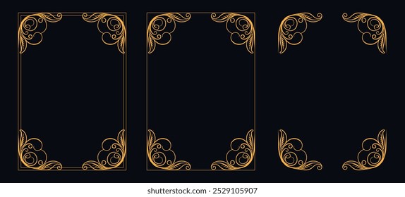 Marco caligráfico de la esquina y decoración de la página, ornamento floral, diseño de Vector, ornamento floral del oro, menú de la Boda y del restaurante, marco floral de la foto para la imagen, Elementos florales para el diseño