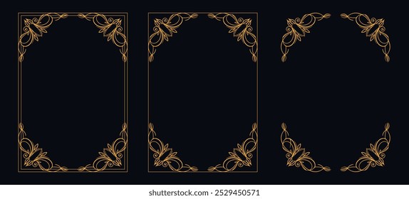 Marco caligráfico de la esquina y decoración de la página, ornamento floral, diseño de Vector, ornamento floral del oro, menú de la Boda y del restaurante, marco floral de la foto para la imagen, Elementos florales para el diseño