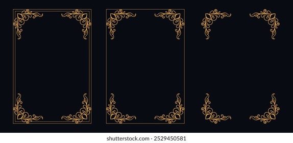 Calligraphic corner frame and page decoration, floral ornament, vector design, Gold floral ornament, Wedding and restaurant menu, photo frame floral for picture, Floral elements for design