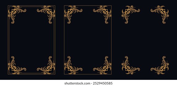 Marco caligráfico de la esquina y decoración de la página, ornamento floral, diseño de Vector, ornamento floral del oro, menú de la Boda y del restaurante, marco floral de la foto para la imagen, Elementos florales para el diseño