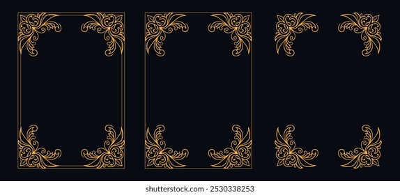 Marco caligráfico de la esquina y decoración de la página, ornamento floral, diseño de Vector, ornamento floral del oro, menú de la Boda y del restaurante, marco floral de la foto para la imagen, Elementos florales para el diseño