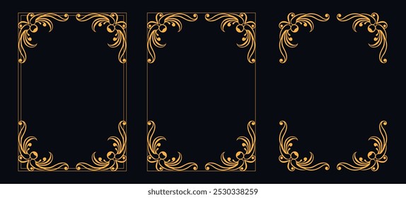 Marco caligráfico de la esquina y decoración de la página, ornamento floral, diseño de Vector, ornamento floral del oro, menú de la Boda y del restaurante, marco floral de la foto para la imagen, Elementos florales para el diseño