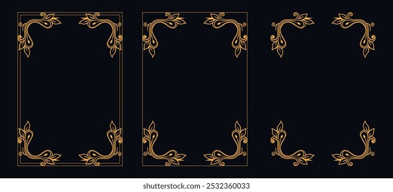 Marco caligráfico de la esquina y decoración de la página, ornamento floral, diseño de Vector, ornamento floral del oro, menú de la Boda y del restaurante, marco floral de la foto para la imagen, Elementos florales para el diseño