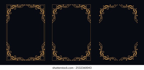 Marco caligráfico de la esquina y decoración de la página, ornamento floral, diseño de Vector, ornamento floral del oro, menú de la Boda y del restaurante, marco floral de la foto para la imagen, Elementos florales para el diseño