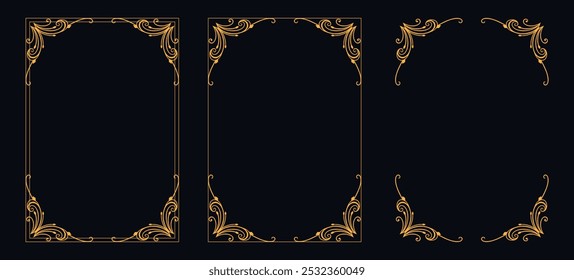 Marco caligráfico de la esquina y decoración de la página, ornamento floral, diseño de Vector, ornamento floral del oro, menú de la Boda y del restaurante, marco floral de la foto para la imagen, Elementos florales para el diseño